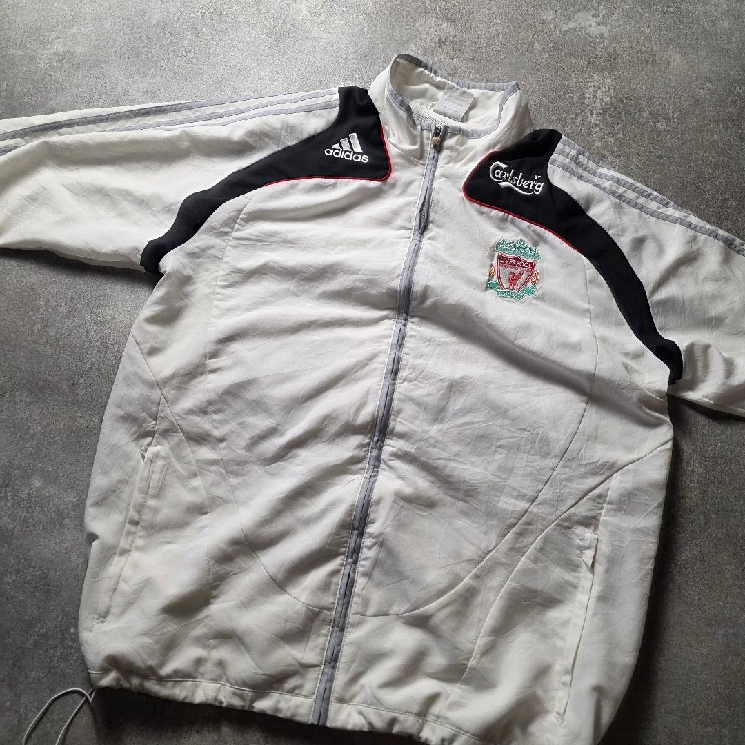 adidasアディダスリヴァプールナイロンジャケットドローコード刺繍ロゴサッカー