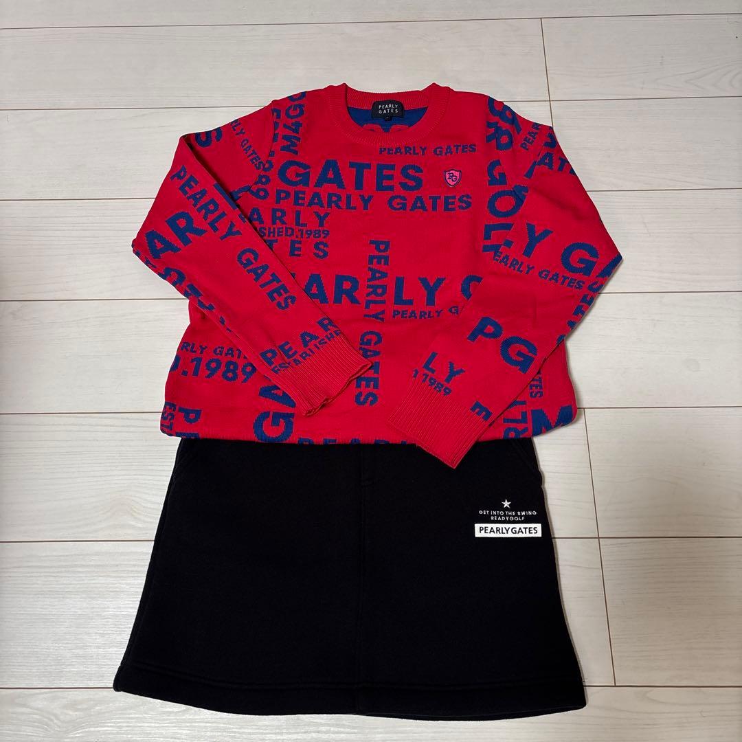 パーリーゲイツ　赤セーター、 紺色スカート、未使用品