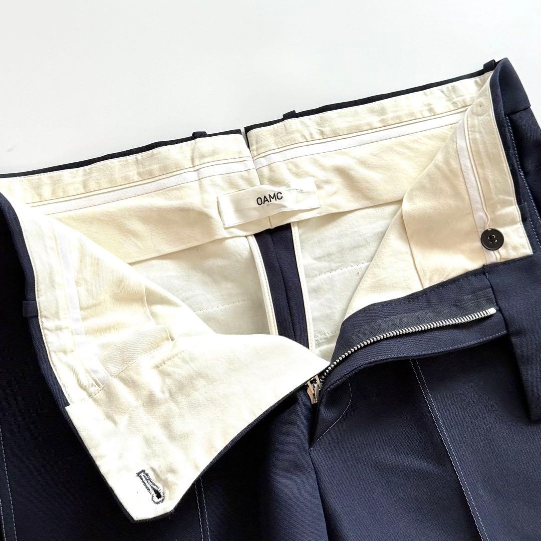 美品 OAMC スラックス ウールモヘヤ トラウザーズ ステッチ ネイビー 44