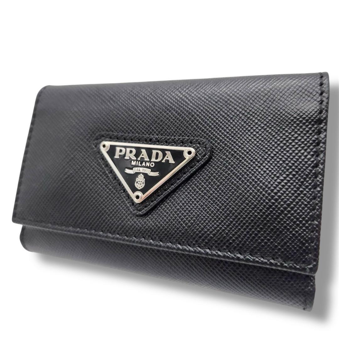 プラダ 6連キーケース 三角ロゴプレート サフィアーノレザー ダブルホック 美品