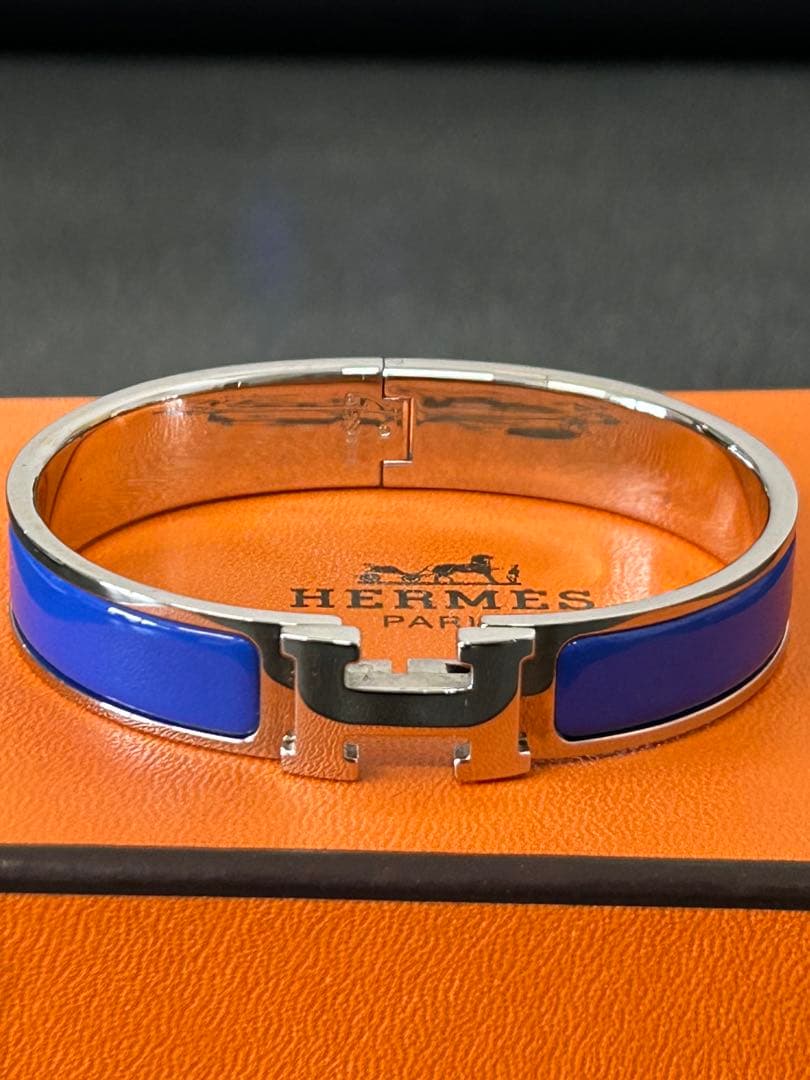 【美品】エルメス H バングル クリッククラック ブレスレット シルバー ブルー