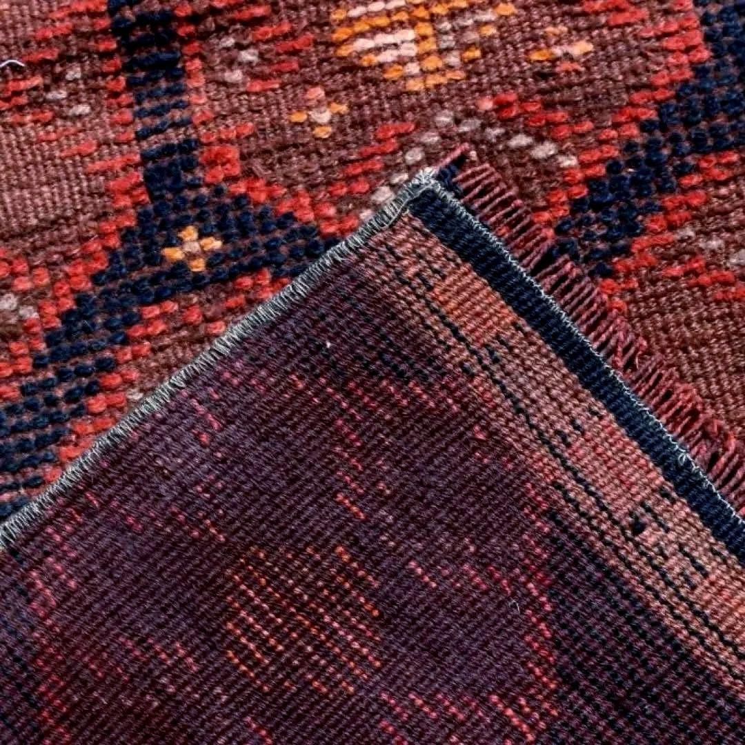 オレンジブラック　超ロングランナーラグ　ヴィンテージラグ　トルコラグ