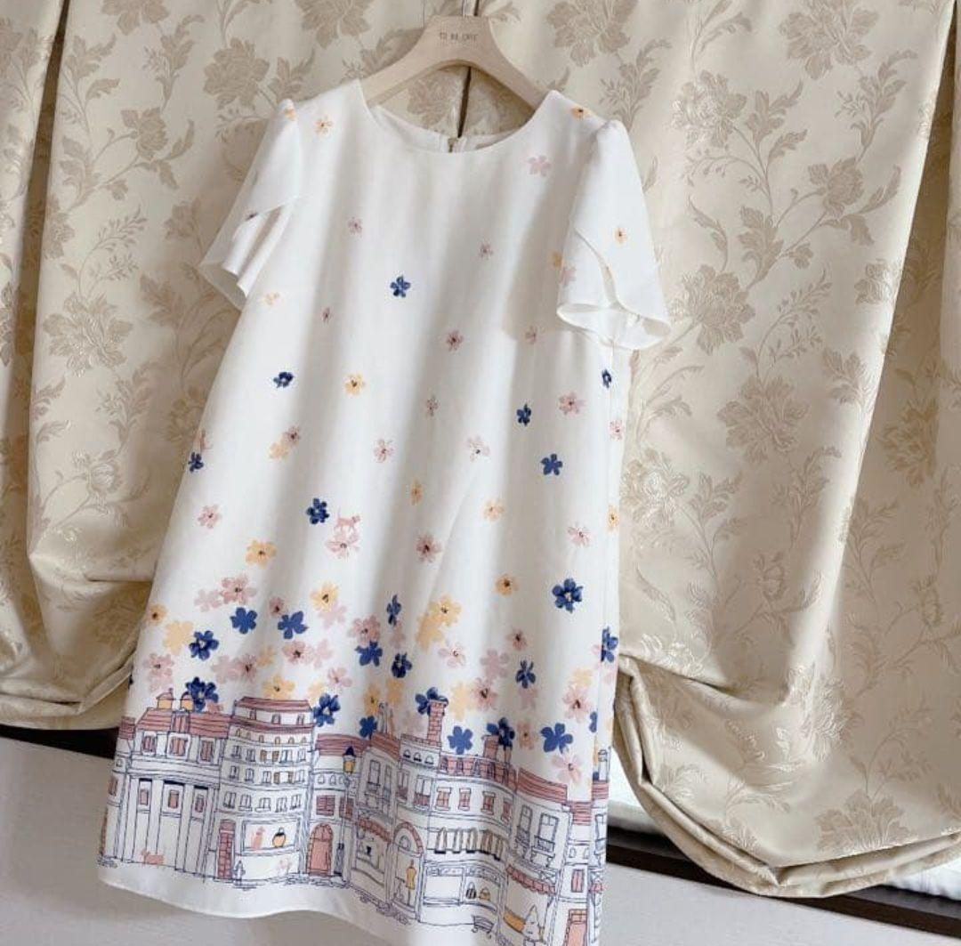 美品 大きいサイズ ローズティアラ 花柄 街柄 ワンピース