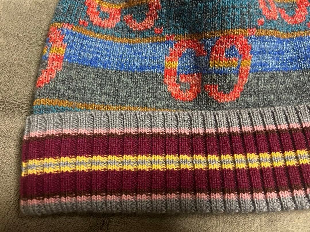 値下げ　GUCCI グッチニット帽 ビーニー　グレー マルチカラー