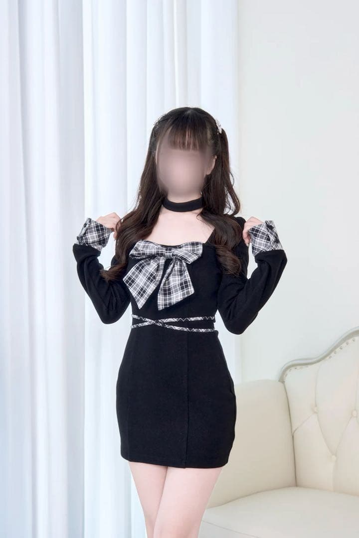 bunnylis チェックリボンニットワンピース