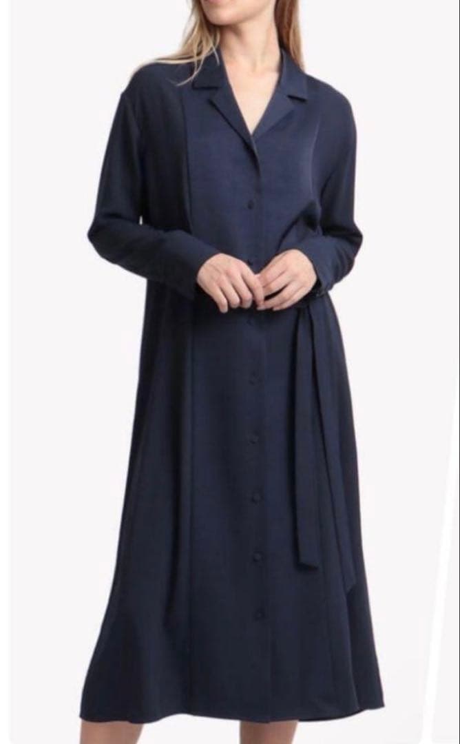 theory luxeシャツロングワンピース38セオリーウォッシャブルネイビー