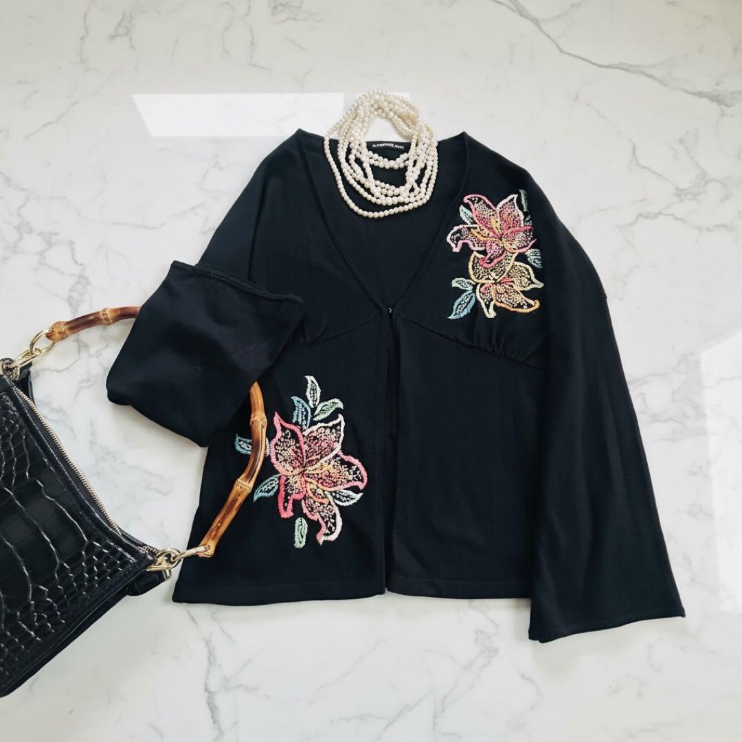 VIVIENNE TAM ✨ブラック カーディガン コットンシルクフラワー刺繍