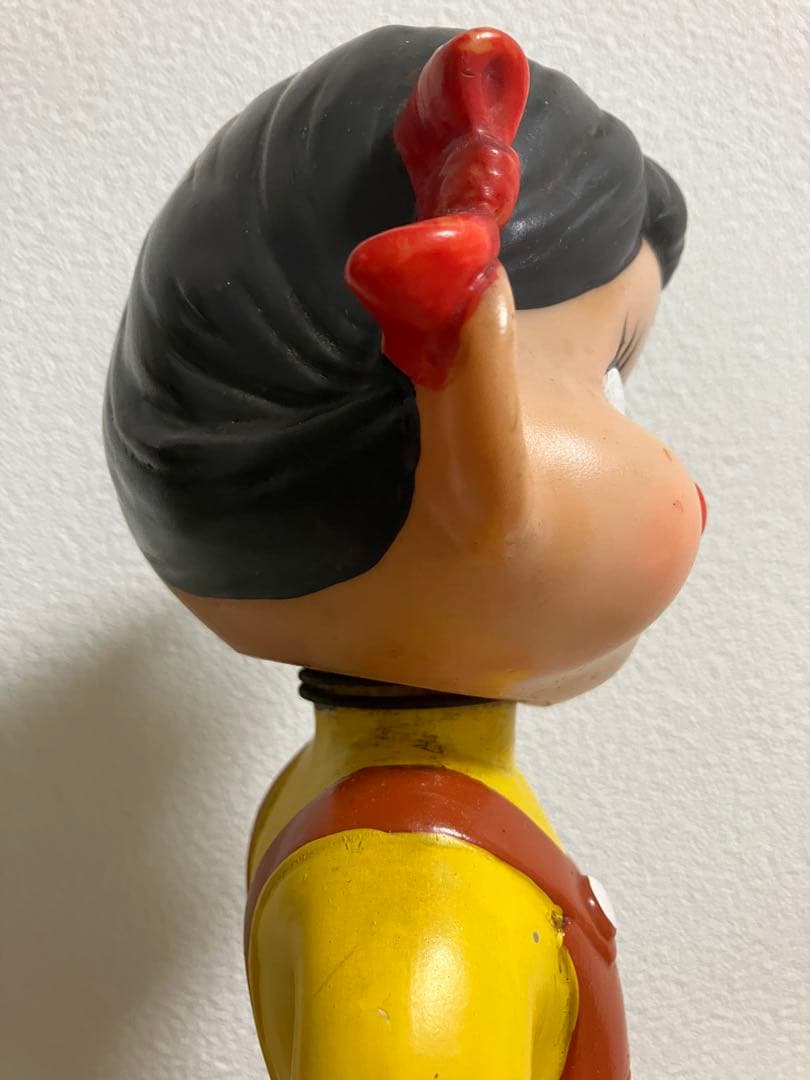 不二家　ペコちゃんブリキ台　ソフビ首振り人形 頭部ネジ２つ　昭和レトロ