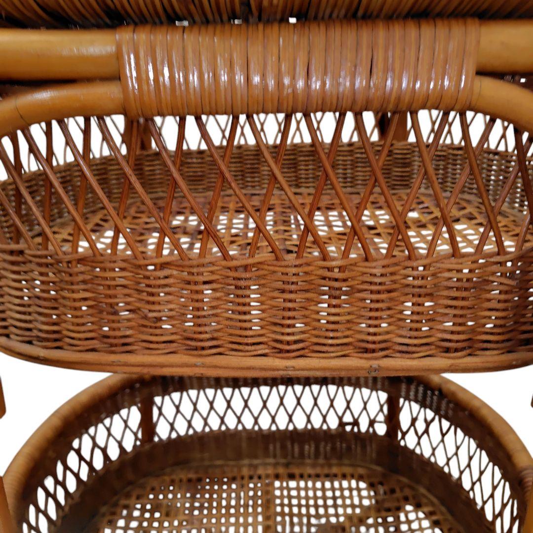 【ヴィンテージ】籐 ラタン ランドリーラック脱衣かご2段家具インテリア昭和レトロ