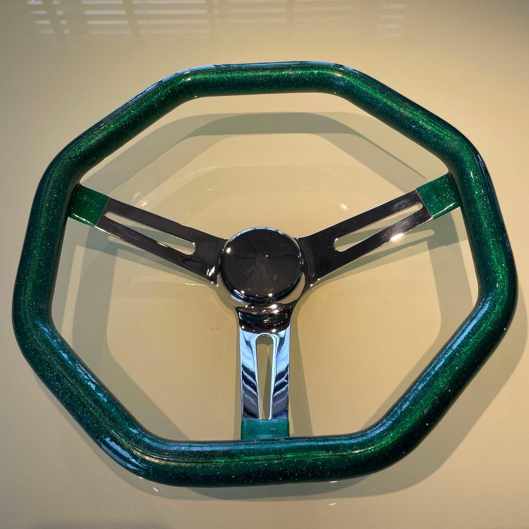 ⭐︎美品未使用⭐︎グリーンラメ八角形（オクタゴン）ステアリングホイール　ムーンアイズ