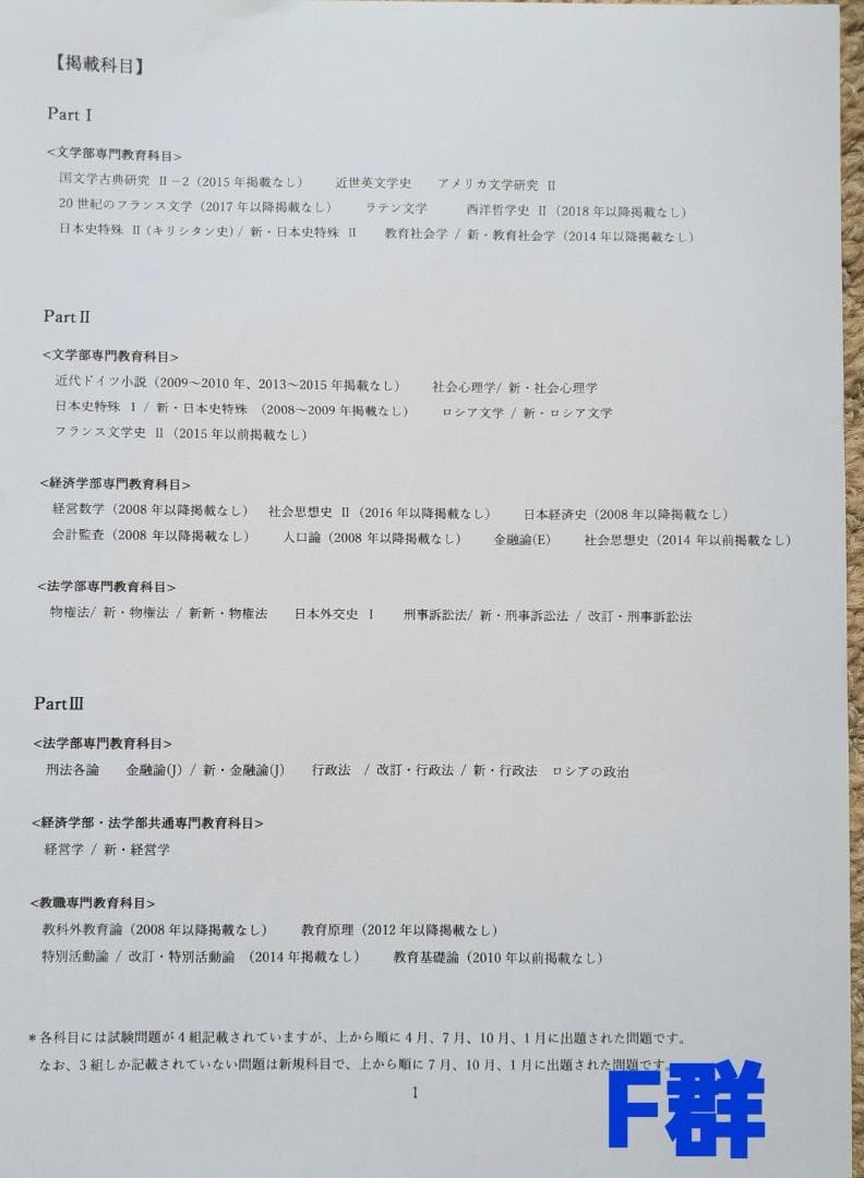 【G7】慶応通信科目試験　過去問　A～F群セット2006～2023年　15年分