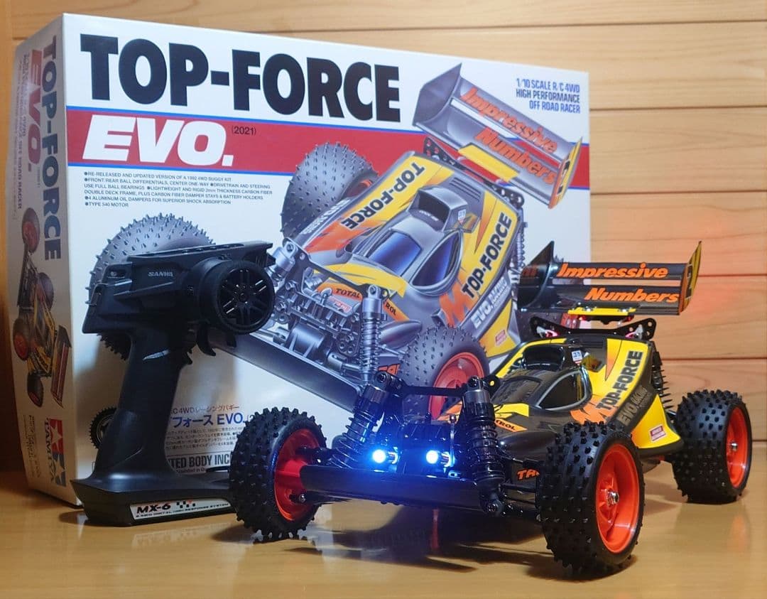 田宮トップフォースEVO.前後LEDライト付＆プロポバッテリー充電器完成品セット