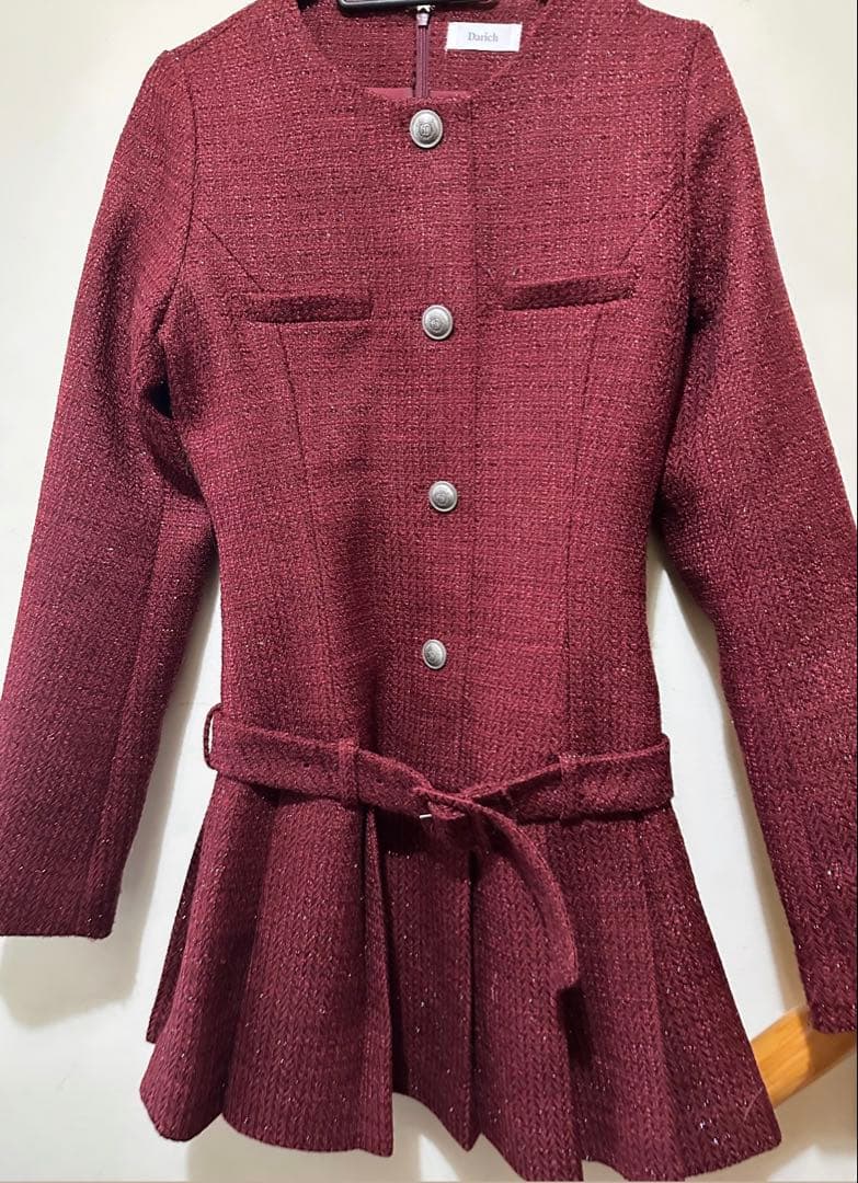 ダーリッチ DarichボックスプリーツツイードミニワンピースFL