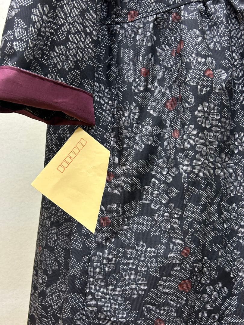 着物リメイク　大島紬ワンピース　前ボタン　 Lサイズ