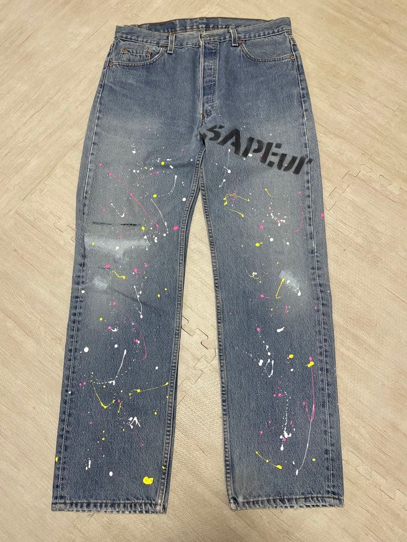 Levi's × SAPEur リメイク デニム ペイント USA製　W36
