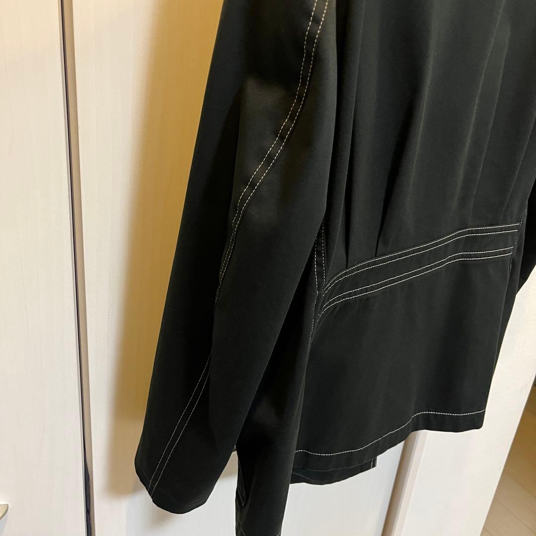 【Y’s】 コットンジャケット 白ステッチ ジッパーポケット ［黒］