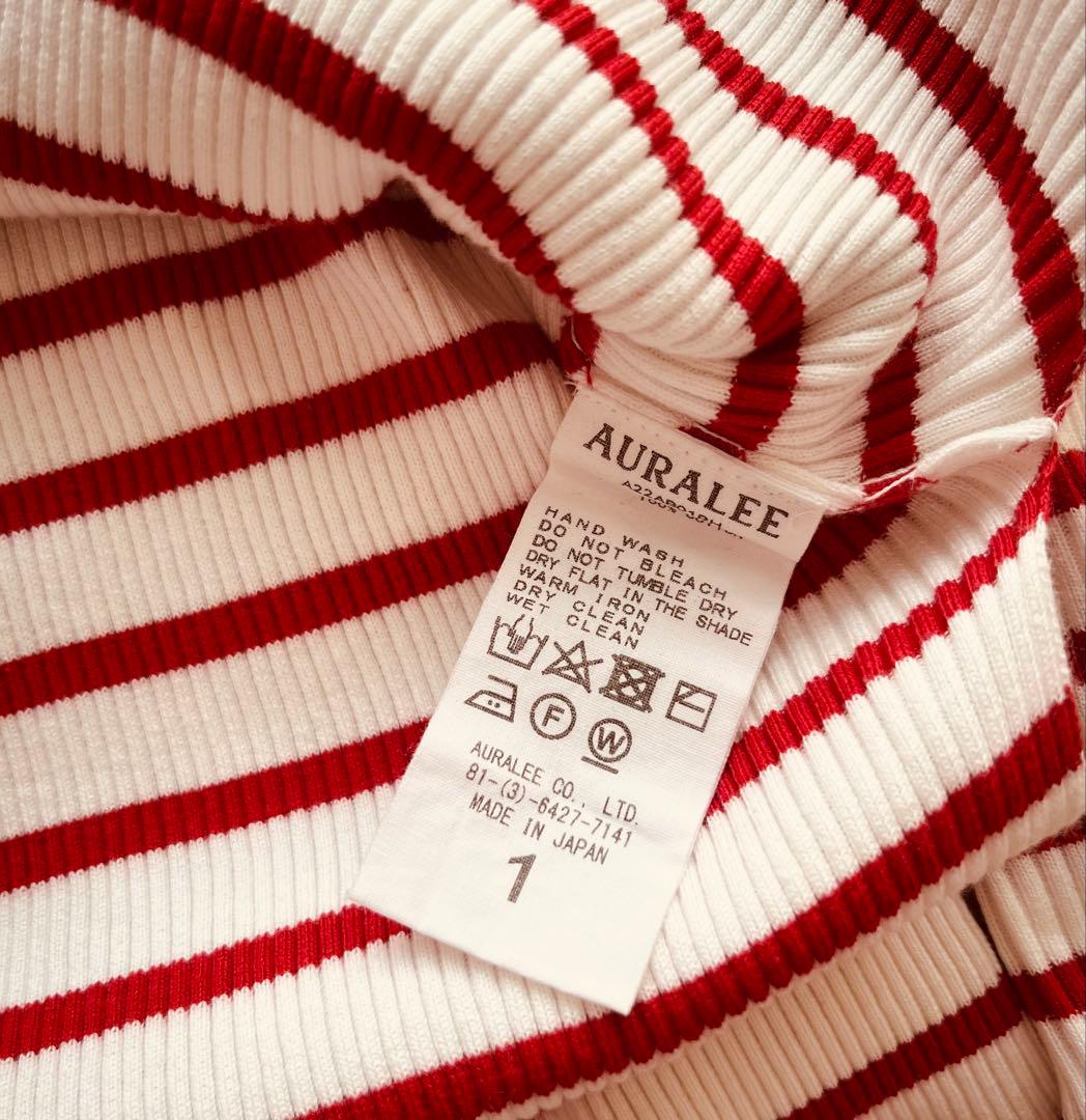 【ロンハーマン別注】AURALEE ギザボートネック リブニット 赤×白 1