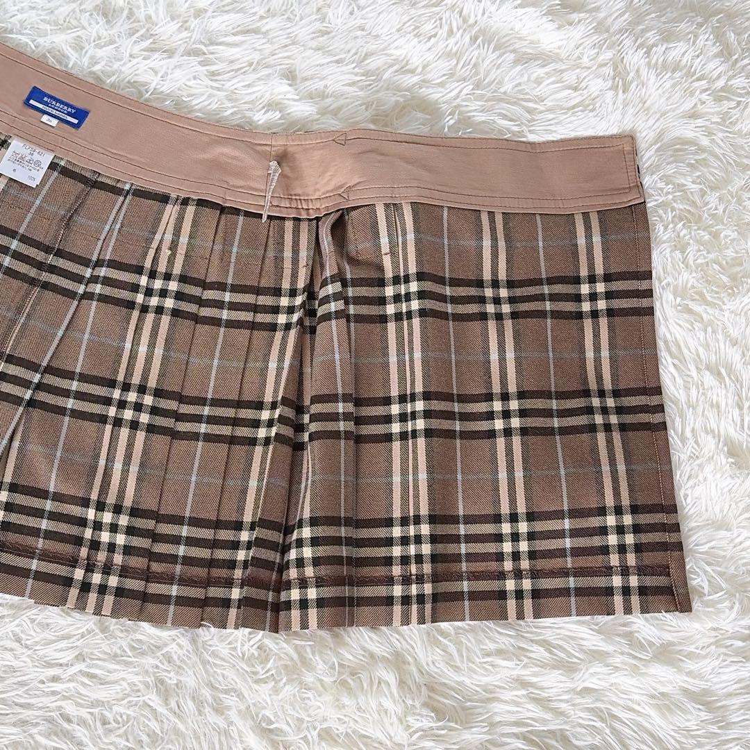 【バーバリーブルーレーベル】ベルト付きラッププリーツスカート ノバチェック 36