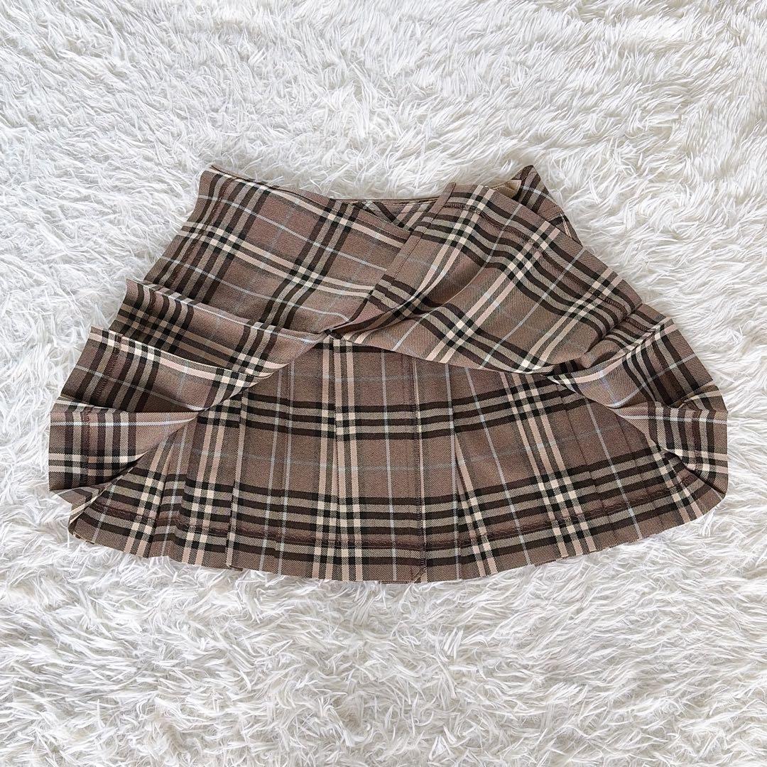 【バーバリーブルーレーベル】ベルト付きラッププリーツスカート ノバチェック 36