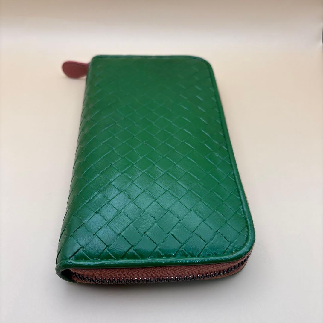 ③◆正規品◆ボッティガヴェネタイントレチャート ラウンドファスナー長財布グリーン