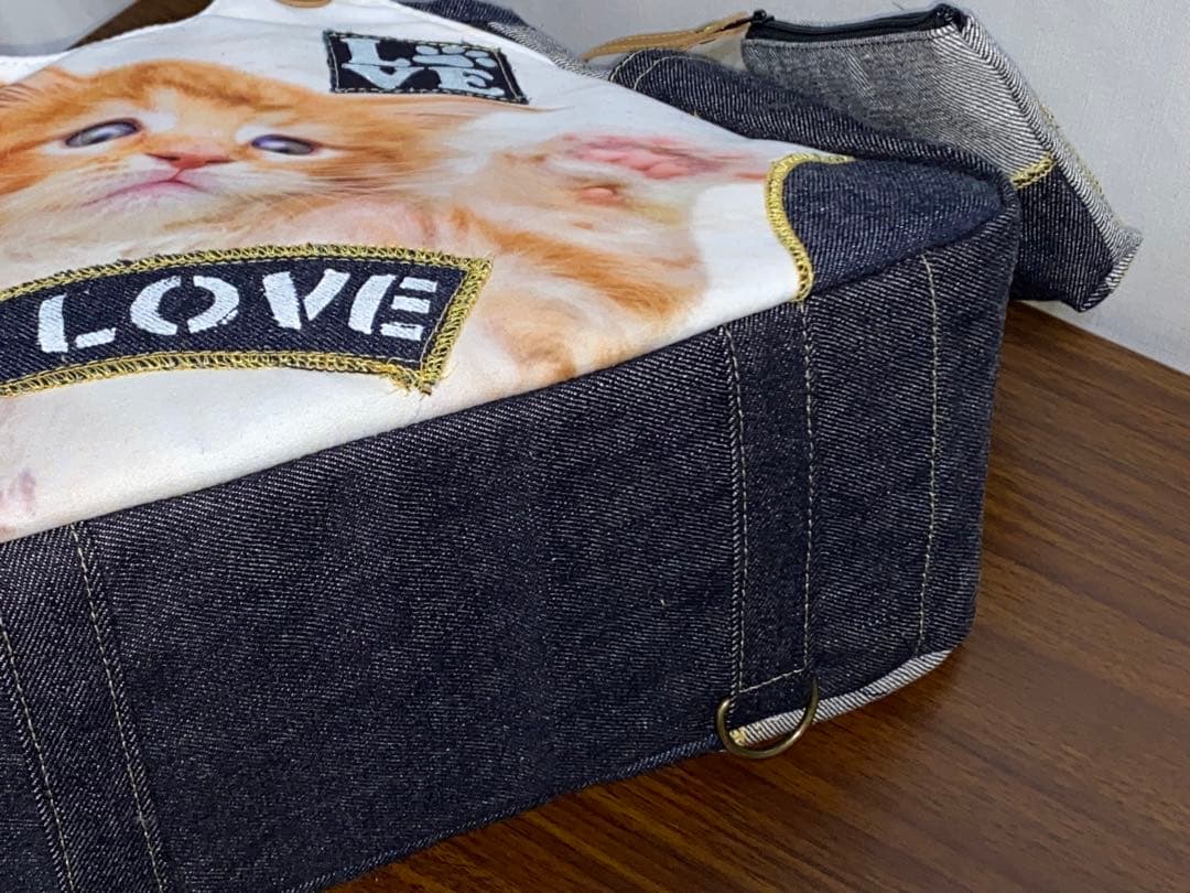 お値下げ☆岡山デニム☆子猫☆トラネコ☆リュック対応☆4wayあおりバッグ