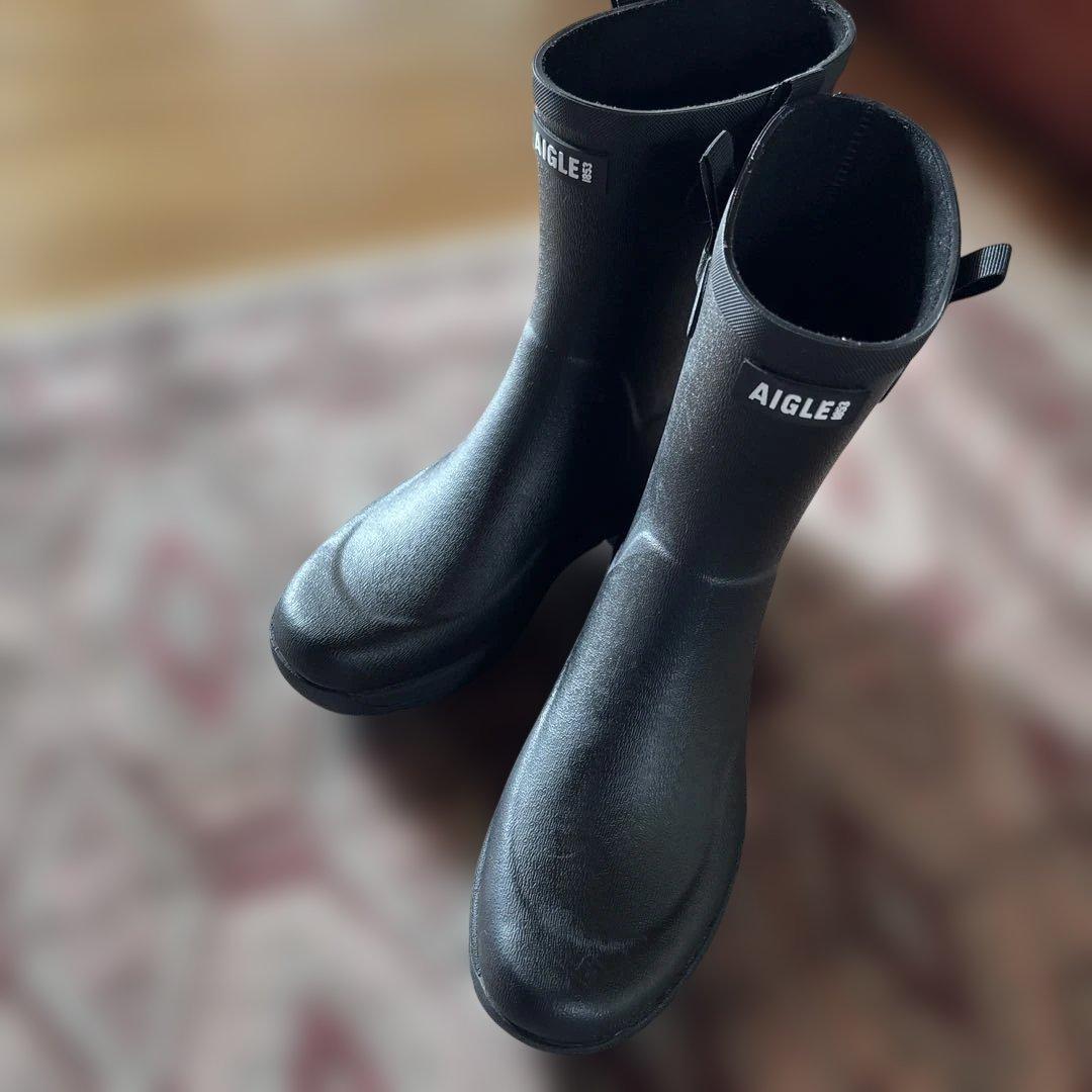 AIGLE ブラック 防水 アリアラバーハンティングブーツ/レインブーツ/ 38