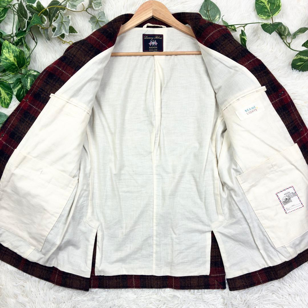 美品　ビームス　MOON　ツイード　アンコンジャケット　胡桃ボタン　L　チェック
