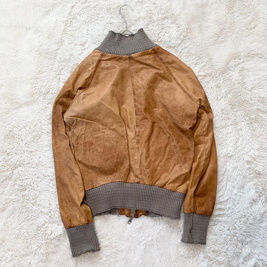 GIORGIO BRATO レザー　ジャケット　袖リブ　鳥　42サイズ　ブラウン