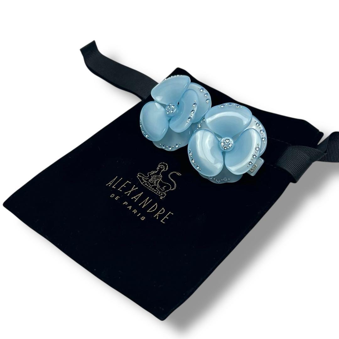 【美品】Alexandre De Paris 双子カメリア バレッタ 水色