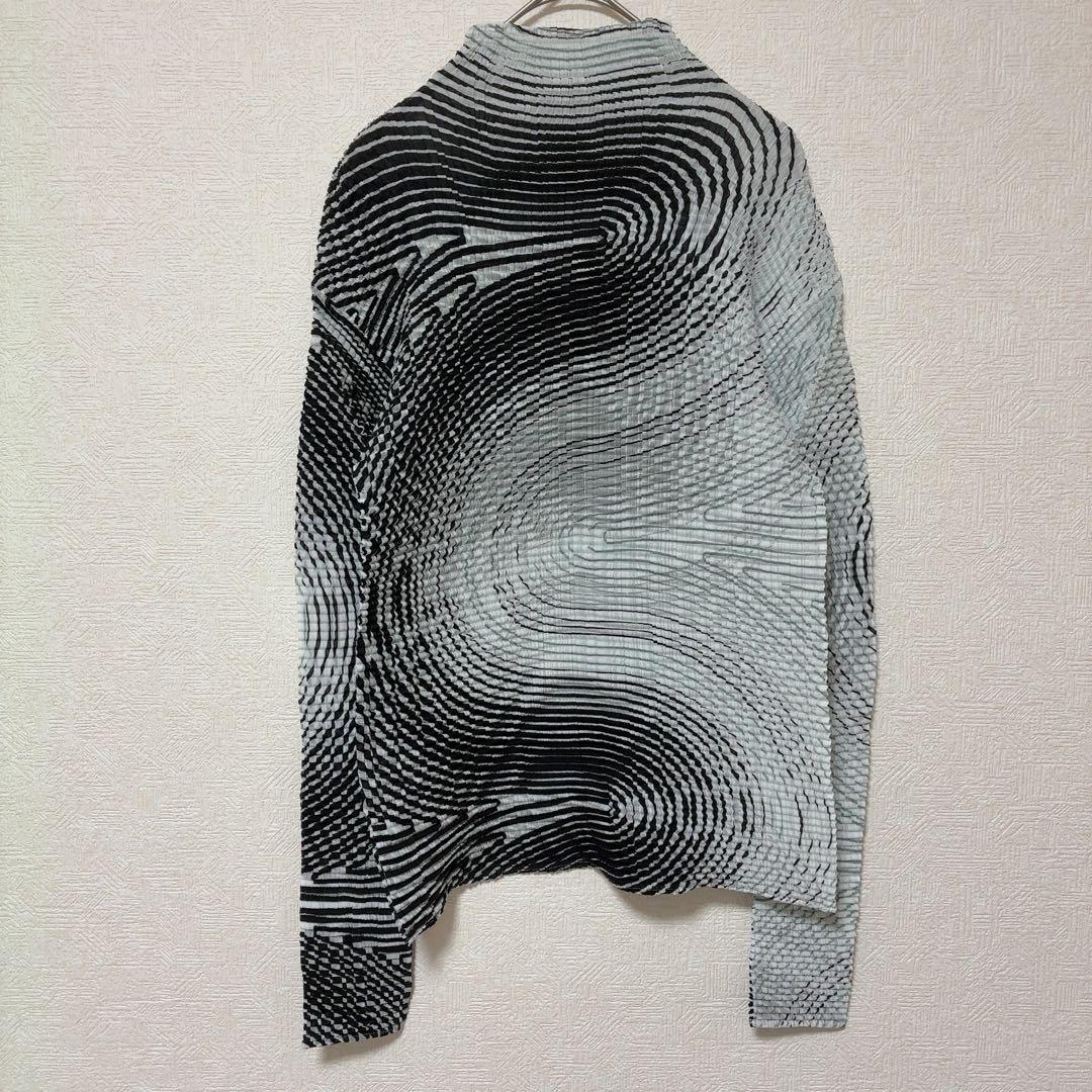 イッセイミヤケ 波模様 長袖 プリーツ カットソー ハイネック 薄手