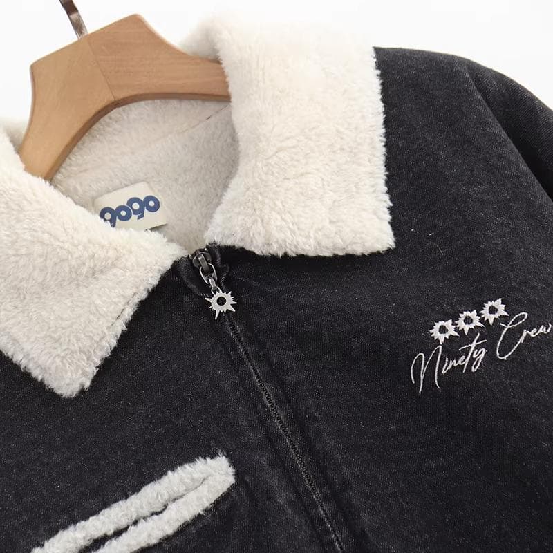 L 新品 9090 Bullet Logo Boa Denim Jacket