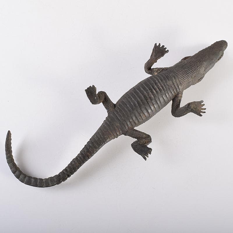ヤマ 　時代金工　古銅　鰐　ワニ　置物　約845g　V　R7680