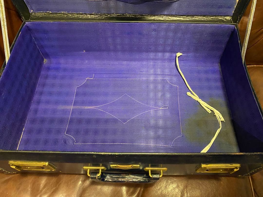 アンティーク　ヴィンテージ　トランク　ネイビー　ゴールド　ブルー