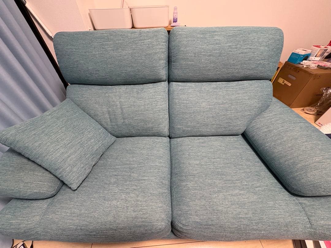 2人掛け布張りソファ ターコイズブルー