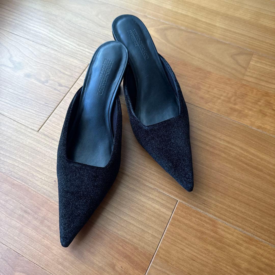 Velour Pointed Mule ミュール　パンプス