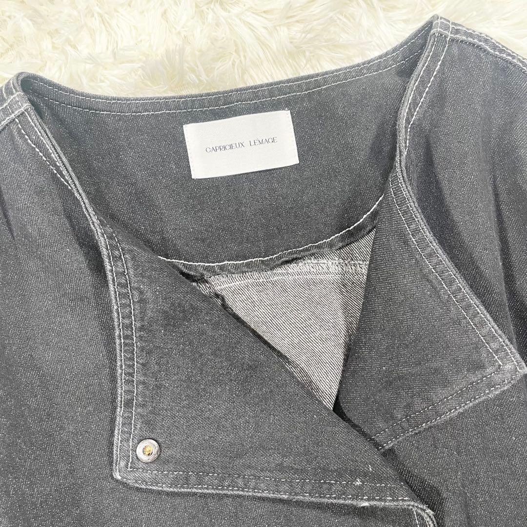 762 【美品】カプリシュレマージュ ノーカラー デニム ジャケット