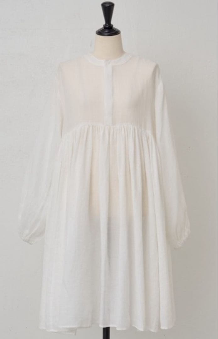 新品ビアズリー beardsleyリネンギャザーチュニックワンピースホワイト