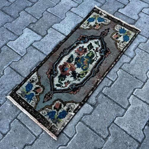 トルコ ヴィンテージラグ A50人気柄 レア ペールブルー ピンク グリーン