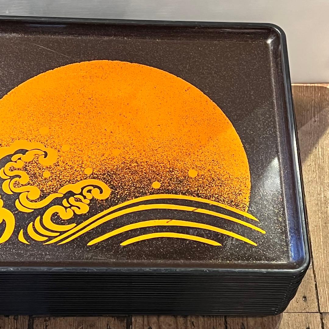 ④波　太陽　月　黒盆　和風　18枚　おまとめ　懐石　旅館　昭和レトロ