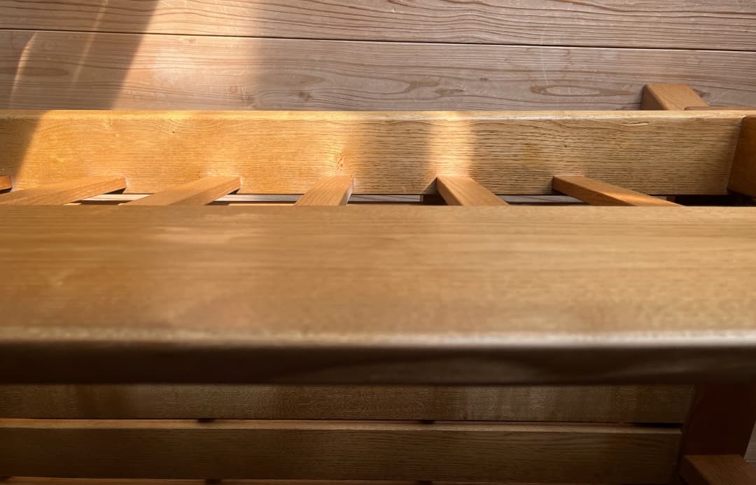 マ*ル様 府中家具製　柿の木　無垢材　３人掛けソファ　オイル仕上げ　蜜蝋メンテ