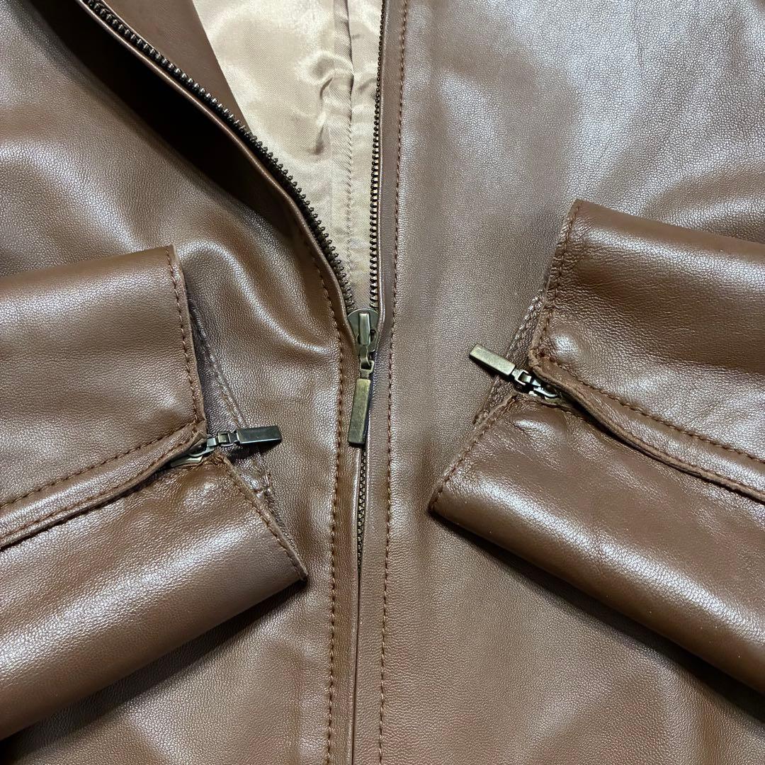 美品　23区 山羊レザージャケット ノーカラー ブラウン 3XL（4L)サイズ