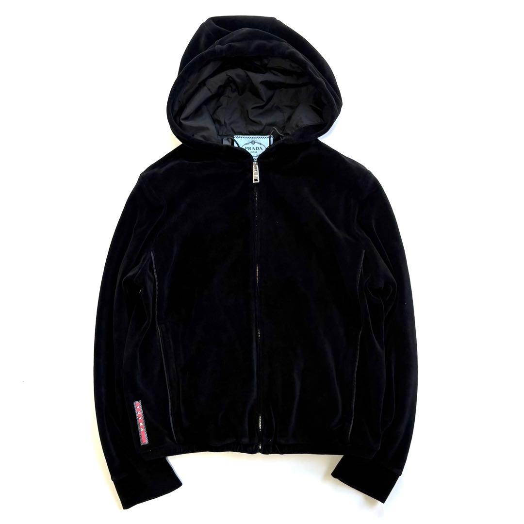 PRADA ロゴデザイン ベロアパーカー S ブラック
