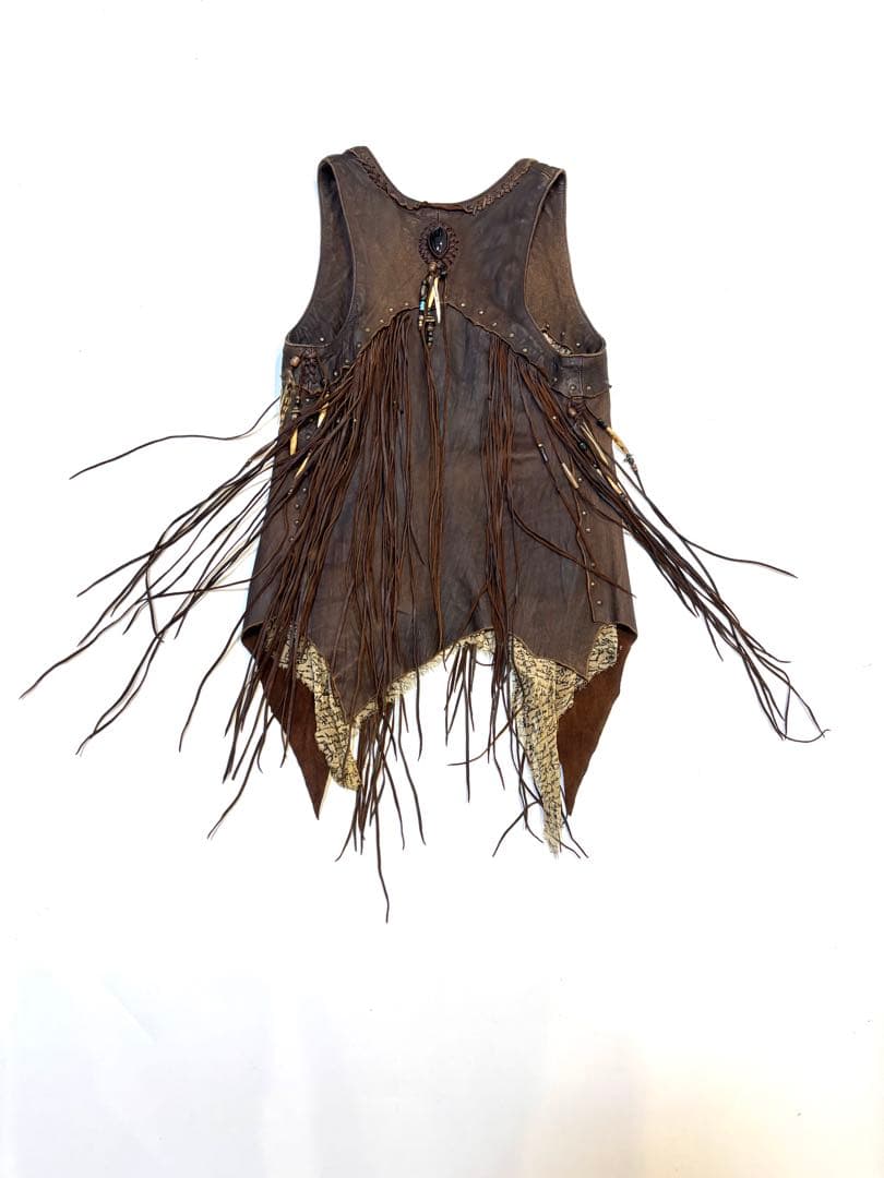 初期超貴重 激レアWILD HEART 天然石付きフェザーフリンジレザーベスト