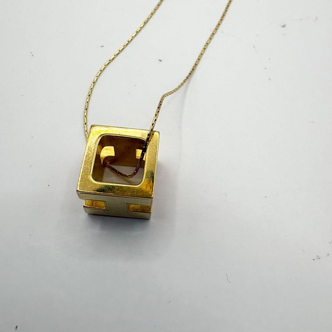 HERMES エルメス　H ロゴ　ペンダント ネックレス　オレンジ　ゴールド