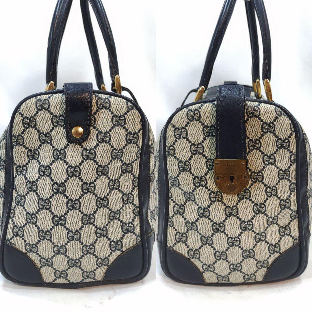 グッチ ボストンバッグ 旅行鞄 レザー×PVC A4可 GG柄 ネイビー 鍵付