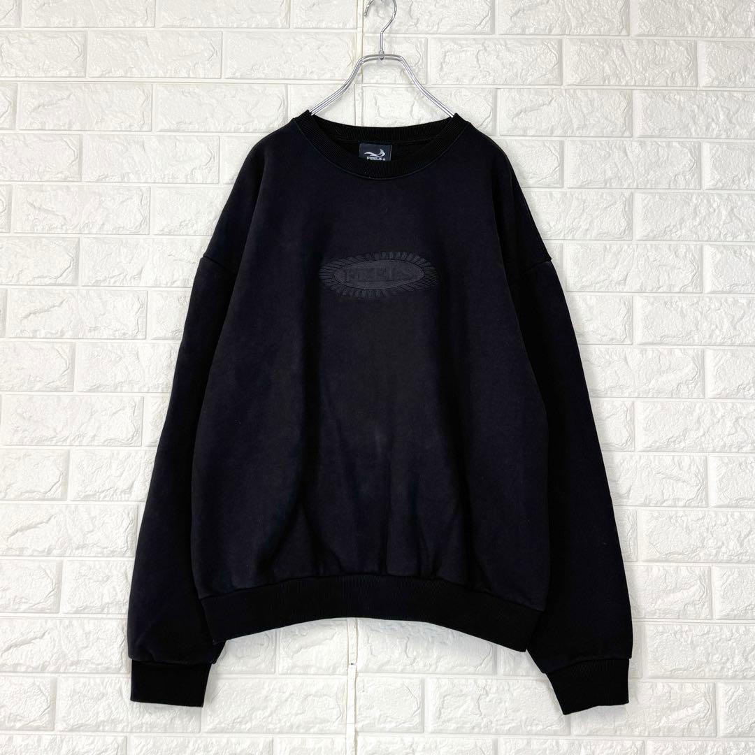 フィールズ【L】黒 長袖スウェット 上杉柊平 ロゴ刺繍 厚手 微ストレッチ 秋冬