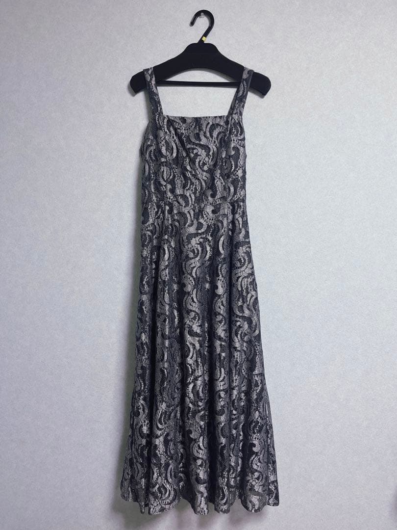 【美品】etoll. 幾何学チュールジャガードレースワンピース チャコール S