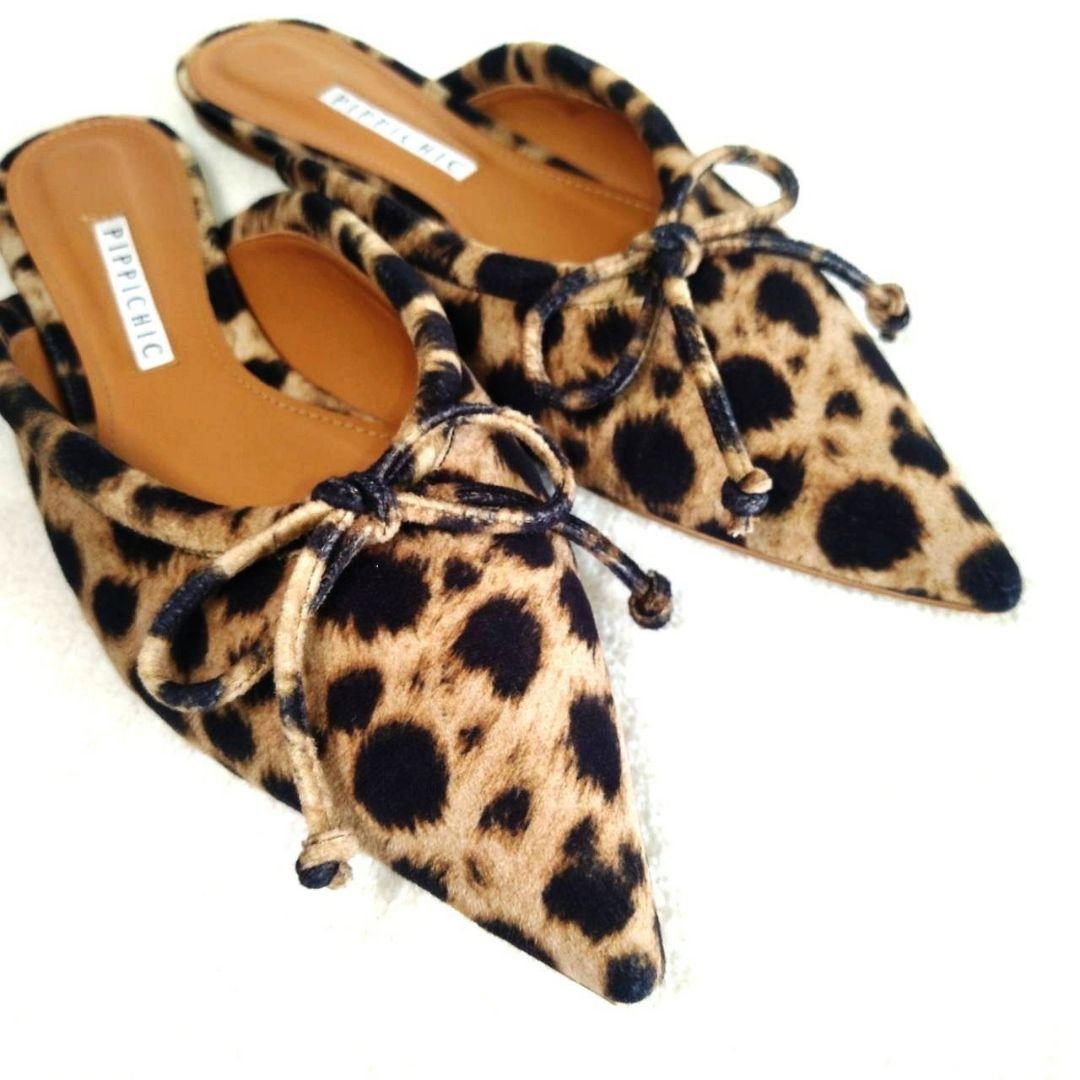 美シルエット！ピッピシック レオパード ヒョウ柄 ポインテッドトゥ ミュール
