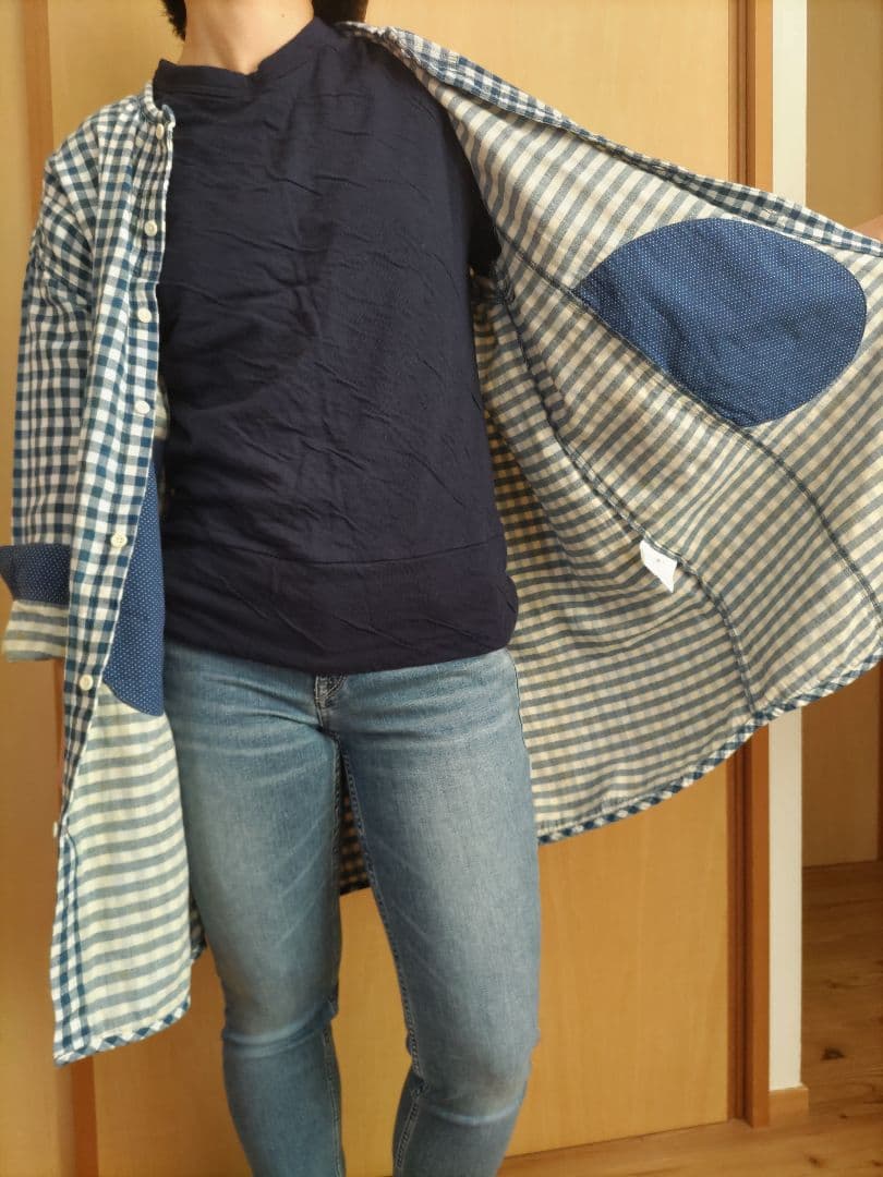 快晴堂チュニック（幅広青色チェック）