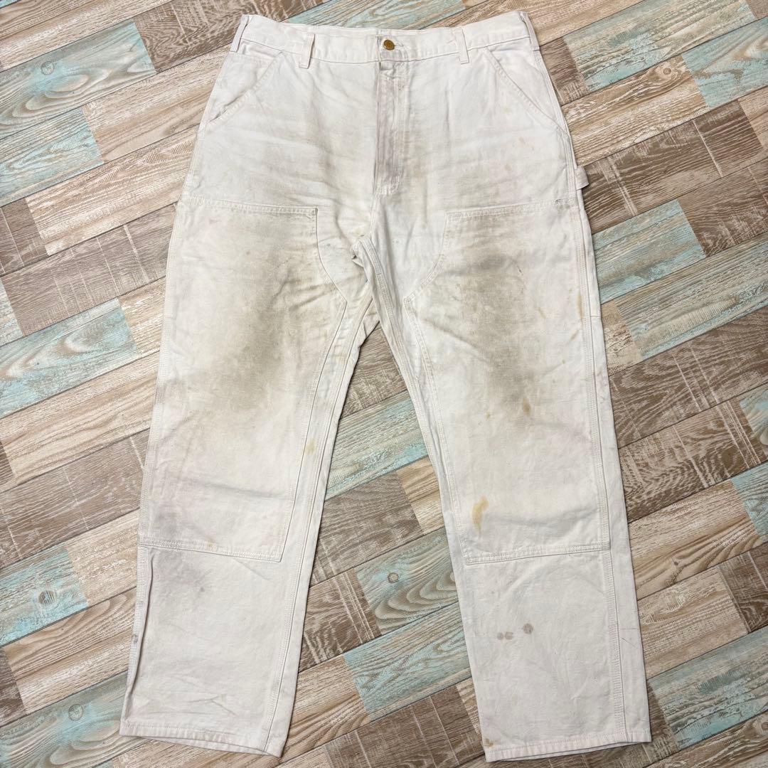 雰囲気抜群 USA製 carhartt ダブルニー ホワイト NAT W38